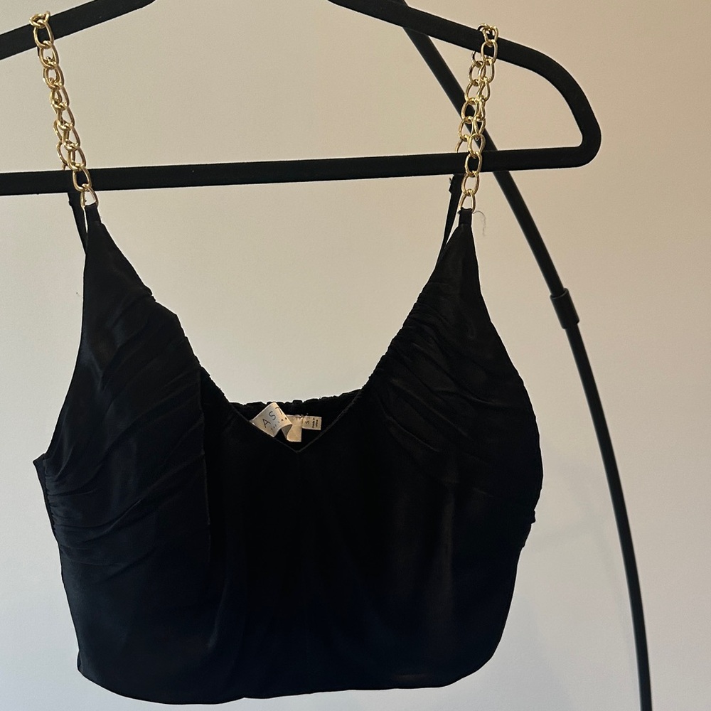 Astr Black Crop Top with Gold Chain Straps